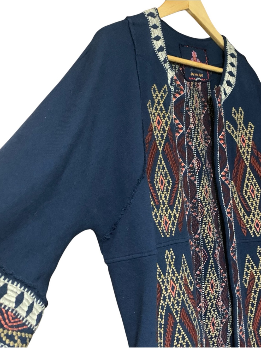 Johnny Was Open Cardigan L Embroidered Blue Boho Festival Aztec Southwest 3/4 - Picture 9 of 12